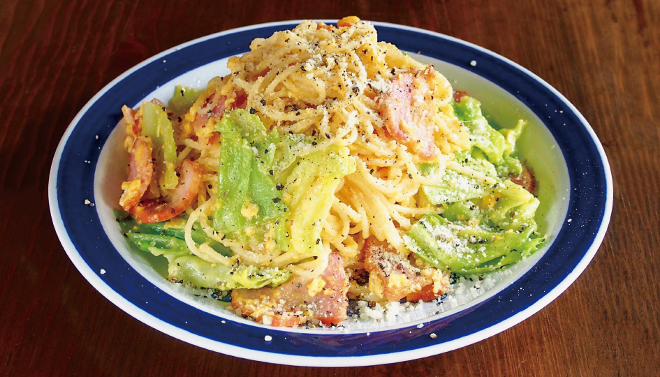 《めしうまナイト》ベーコンとキャベツのたまごスパゲティ