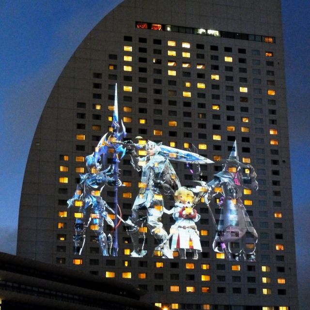 《横浜》ホテルの壁面にファイナルファンタジーのプロジェクションマッピング