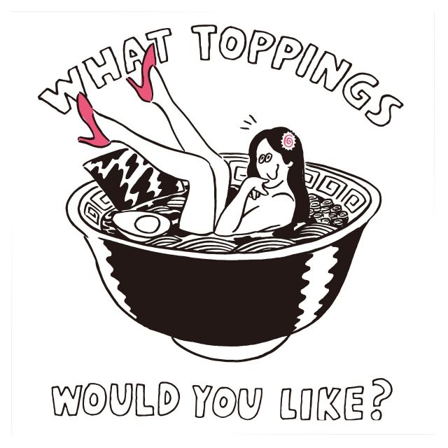 トッピングが無料になるラーメンTシャツを着て、人気ラーメン店に行こう！