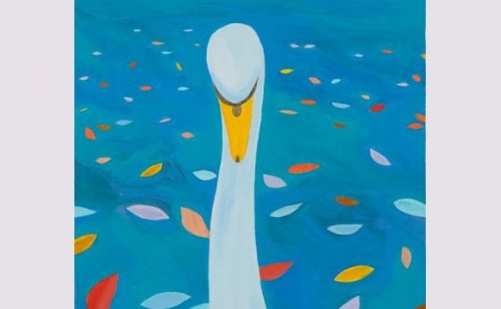 《六本木一丁目》小動物や風景をシンプルな構成で描いてきたムラタ有子が「白鳥」に挑戦した作品を展示